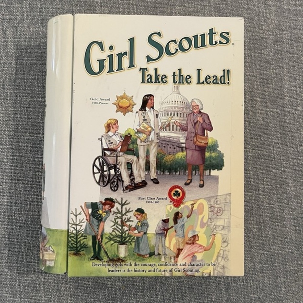 Vintage Girl Scouts "Take The Lead" Metal‎ Tin Hinged Memorabilia Book Box EMPTY